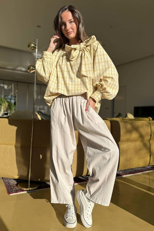 Ophelia Plaid Tie Neck Blouse Lemonade